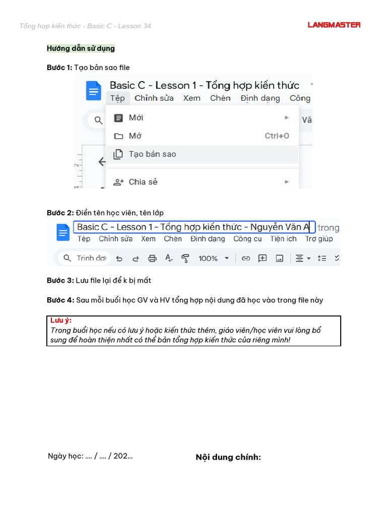 Basic C - Lesson 34 - Tổng Hợp Kiến Thức | PDF