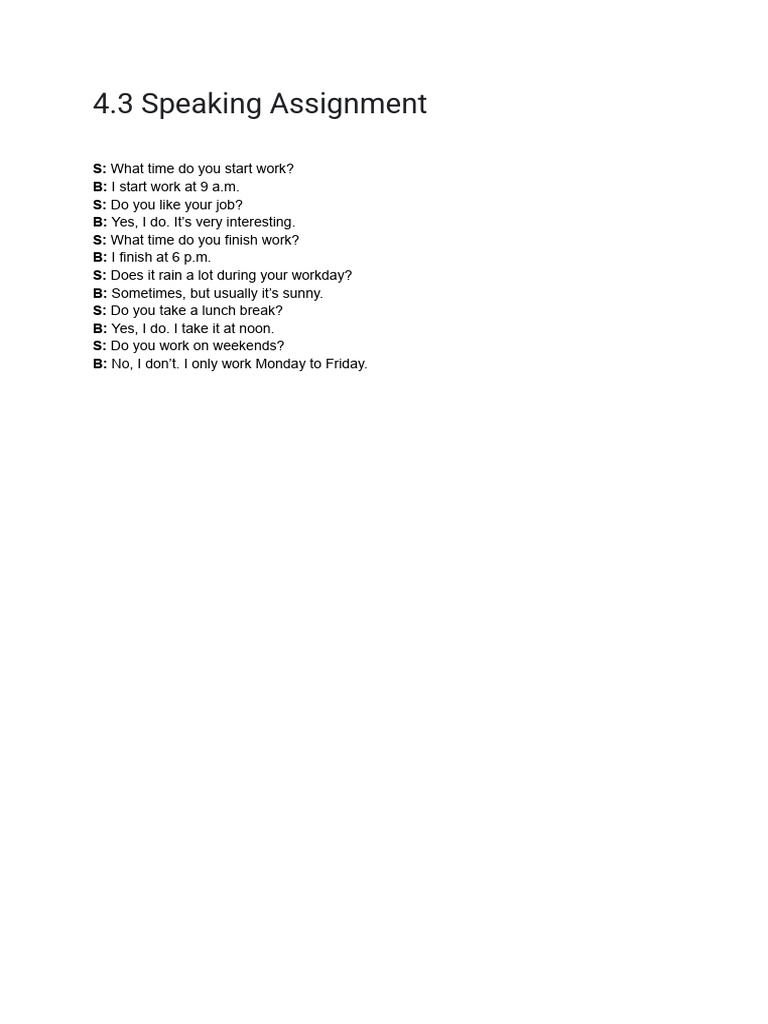 4.3 Speaking Assignment - 6 Agosto | PDF