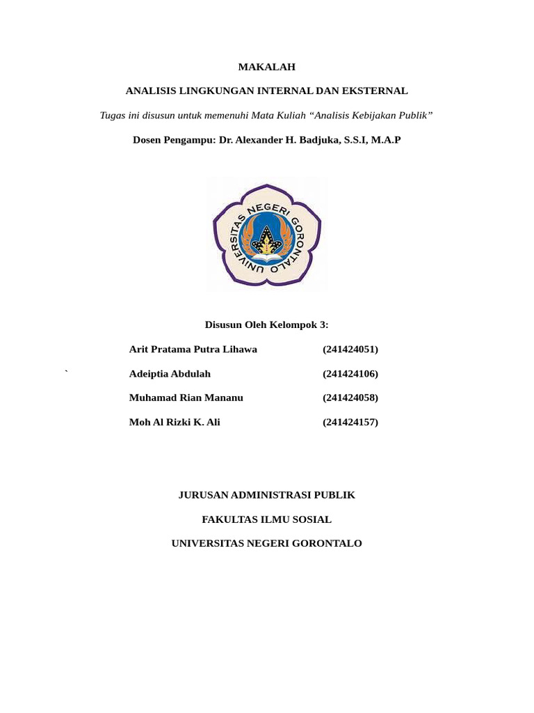Analisis Kebijakan Publik PAK ALEX TUGAS 1 | PDF