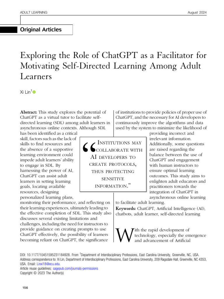 ChatGPT in Adult Self-Directed Learning | PDF | Learning | Educational ...