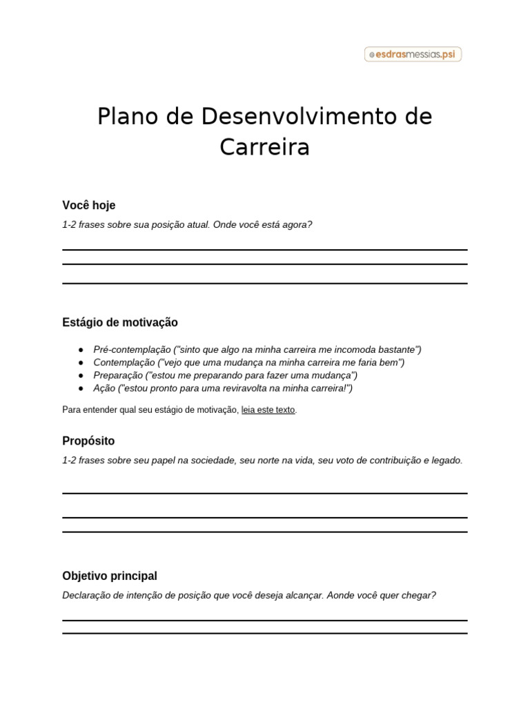 Plano de Desenvolvimento de Carreira | PDF