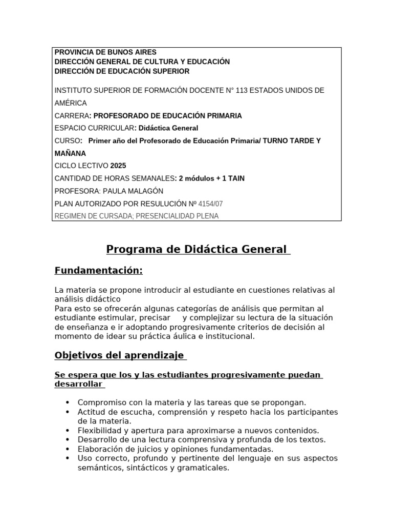 Didáctica General para Educación Primaria | PDF | Enseñando | Plan de ...