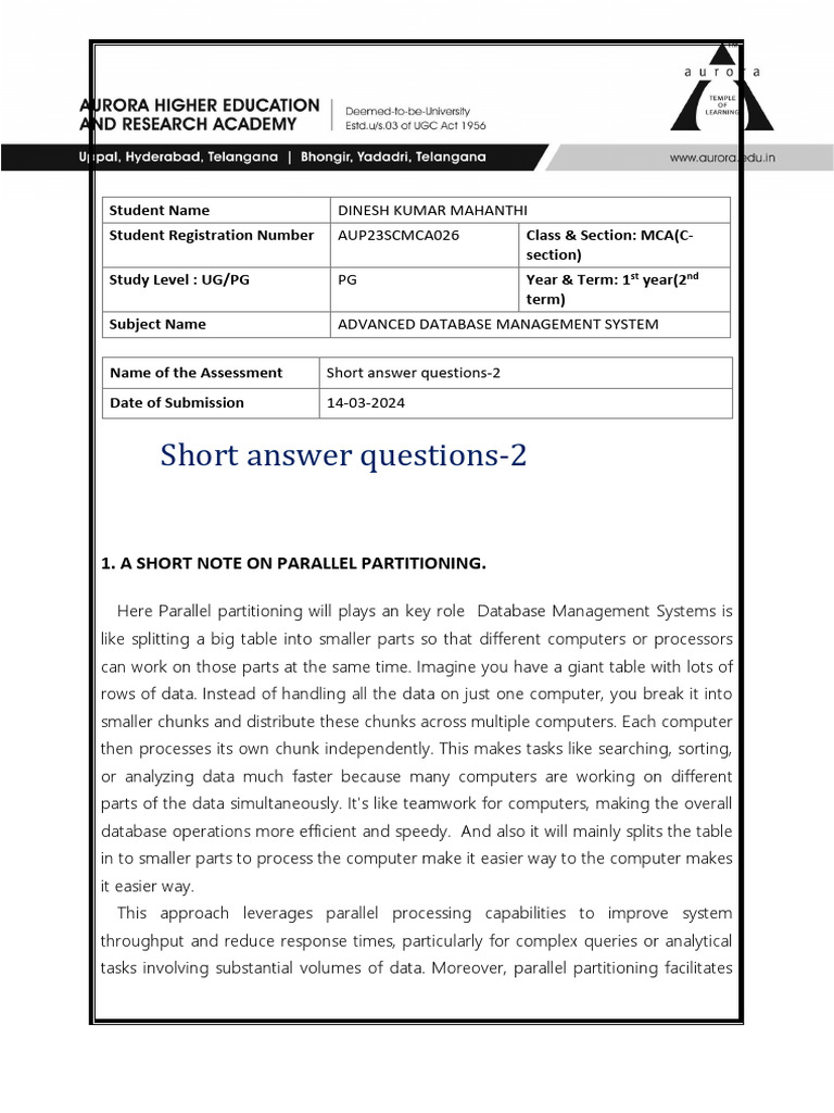 Understanding Parallel Partitioning in DBMS | PDF | Databases | Applied ...