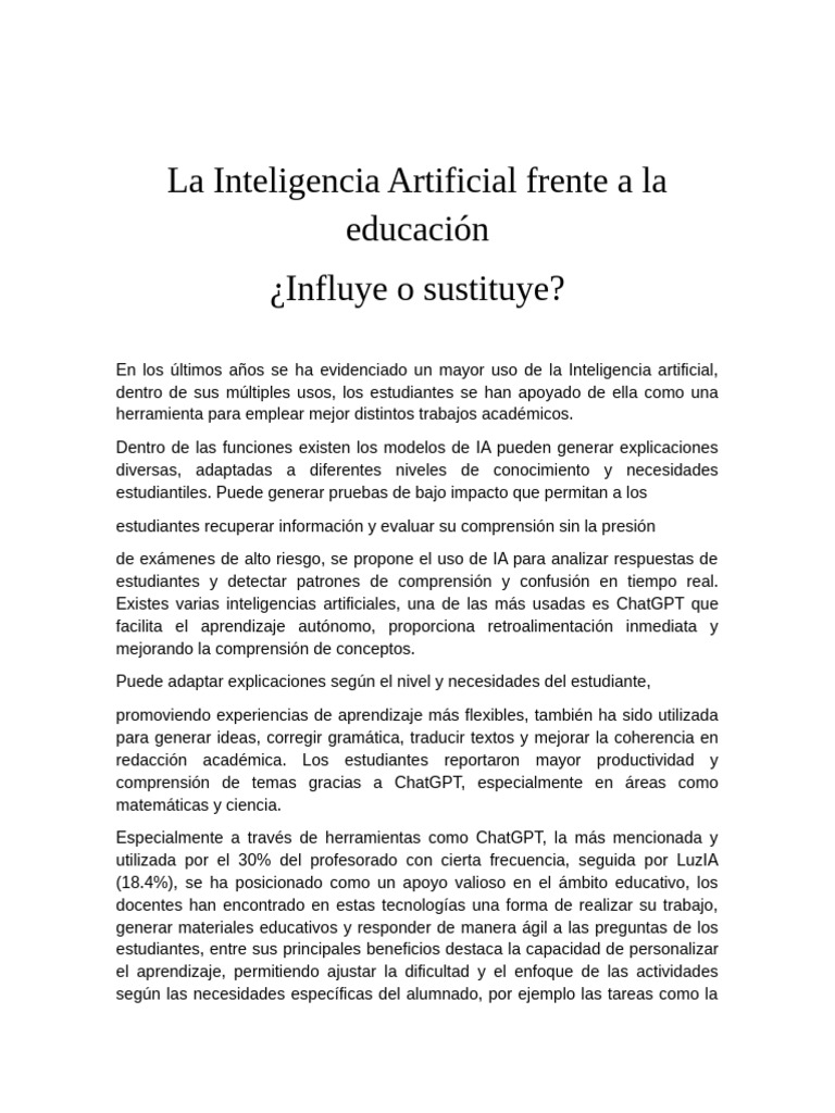 Impacto de la IA en la Educación Actual | PDF | Inteligencia artificial ...