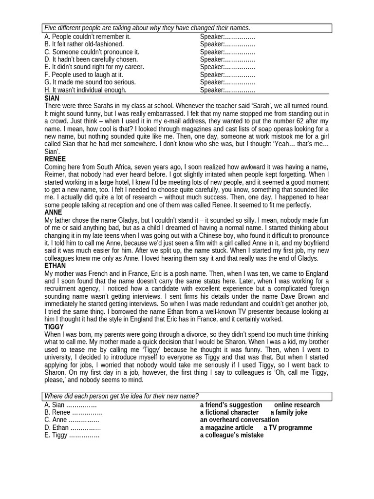 Reasons for Changing Names: Personal Stories | PDF