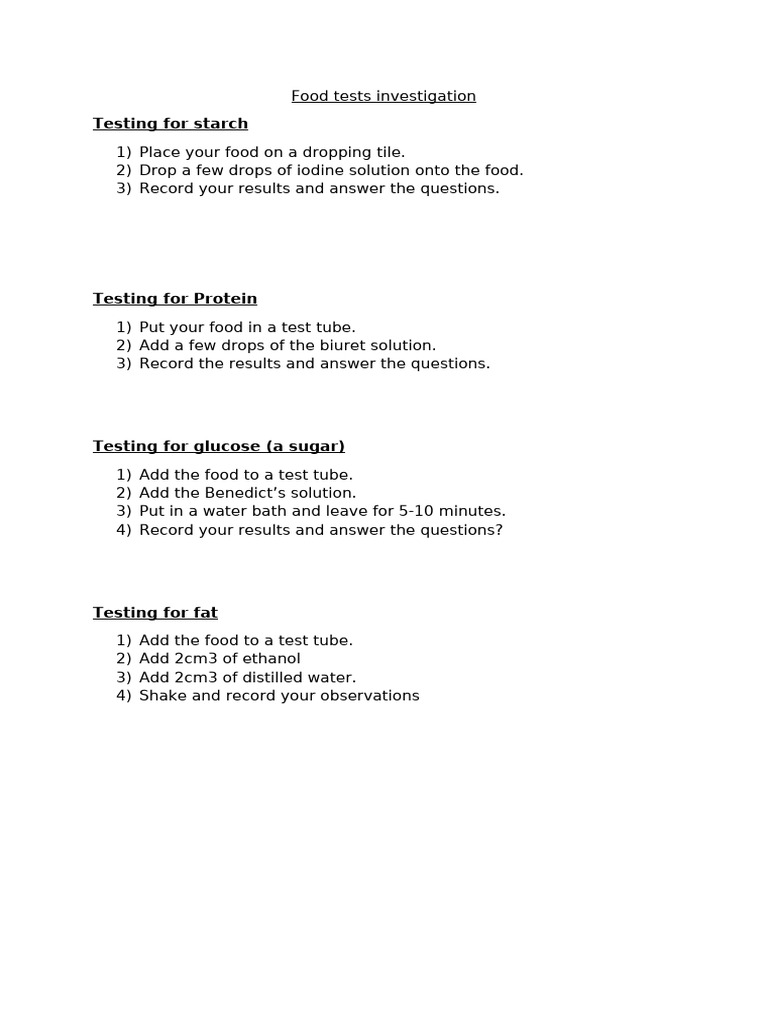 Food Tests Investigation | PDF