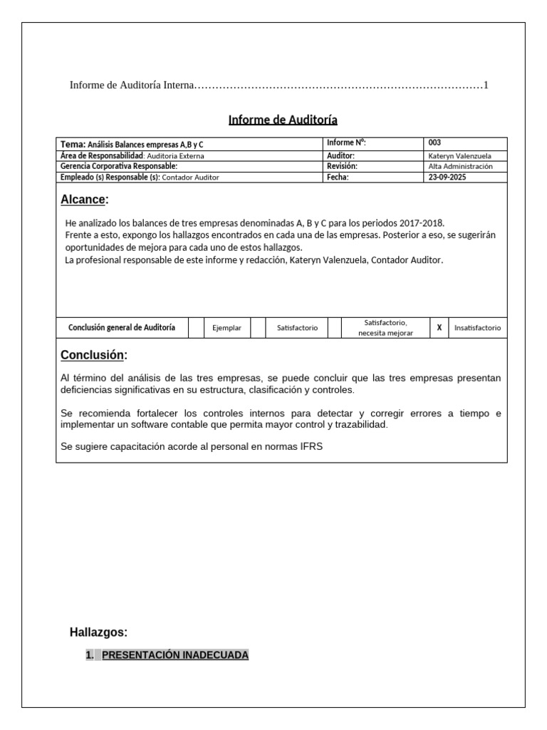 Informe Auditoria 3.0 | PDF | Auditoría | Contabilidad
