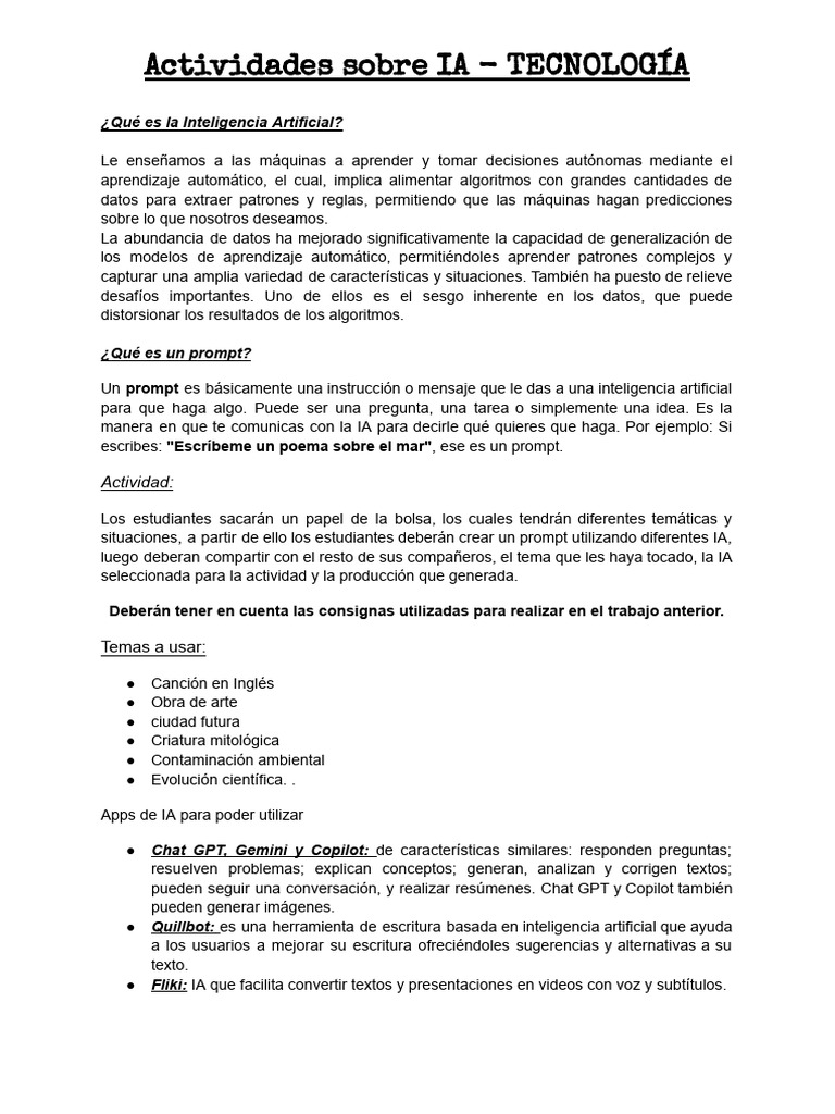 Actividades educativas sobre IA | PDF