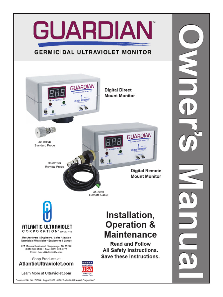 GUARDIANTM UV Monitor Installation Guide | PDF | Ultraviolet | Valve