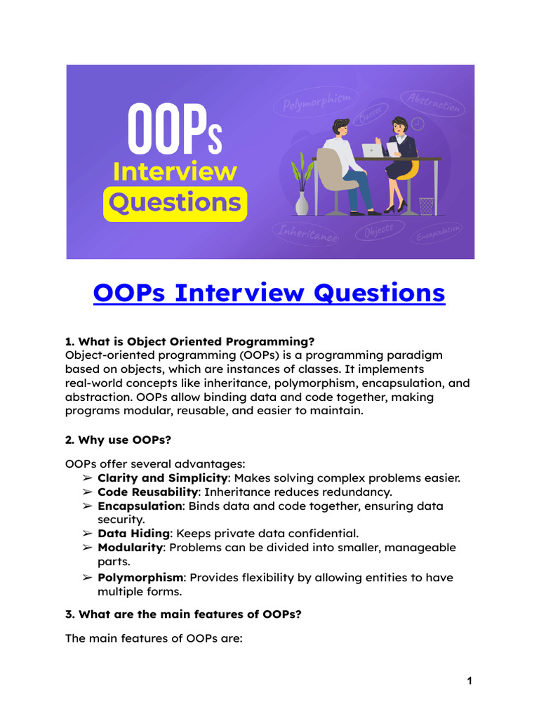 OOP Interview Questions and Answers | PDF | Method (Computer ...
