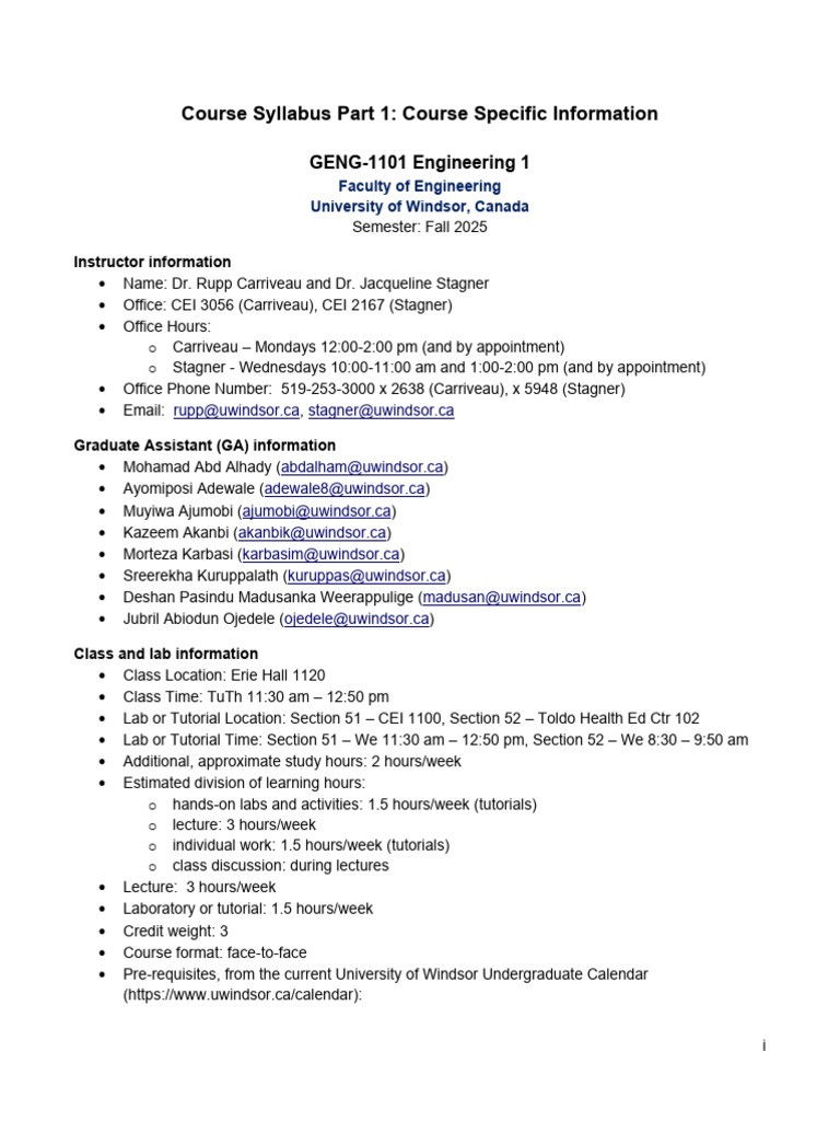 GENG-1101 Engineering Course Syllabus | PDF | Engineering | Plagiarism