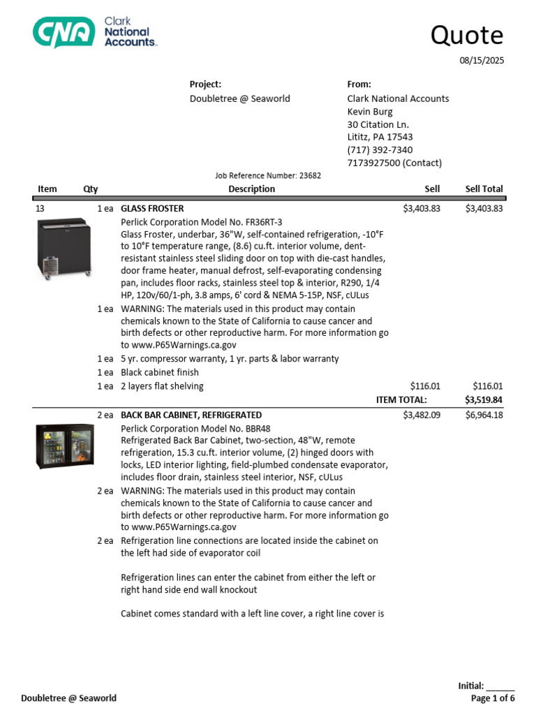 Bar Equipment Quote | PDF | Sink | Tap (Valve)