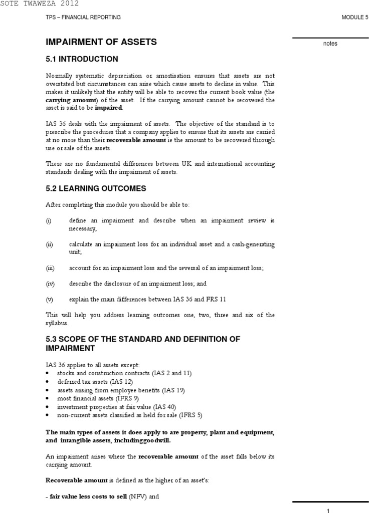 Impairment of Assets Notes Goodwill (Accounting) International