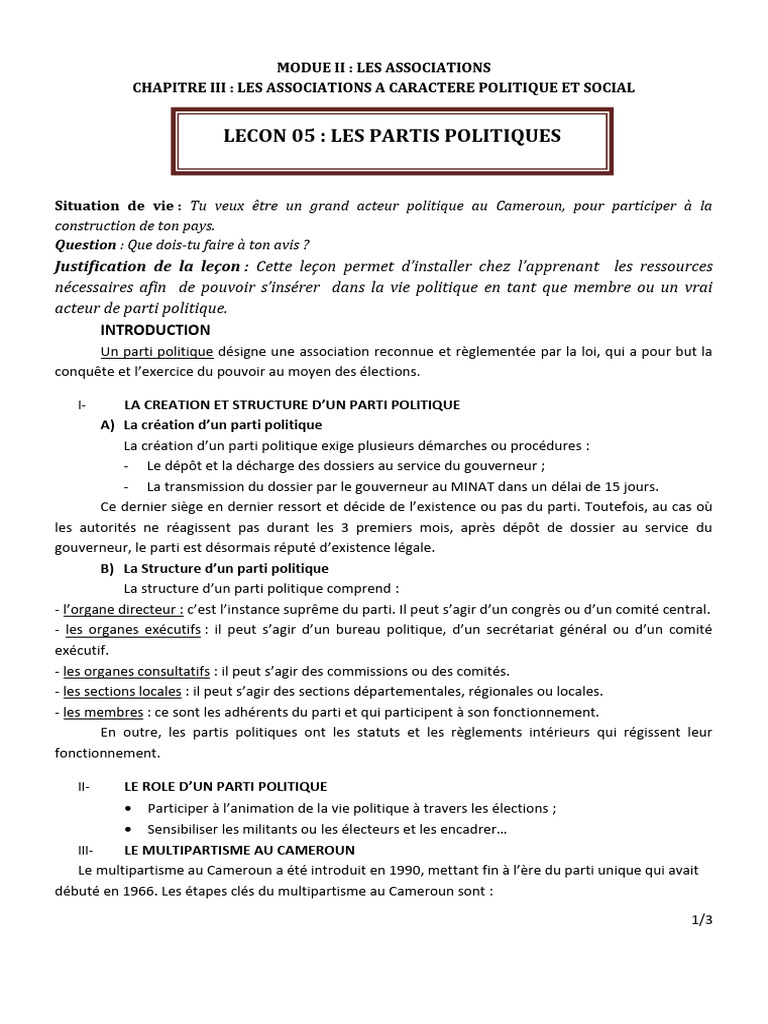 Partis politiques au Cameroun : Guide pratique | PDF | Partis ...