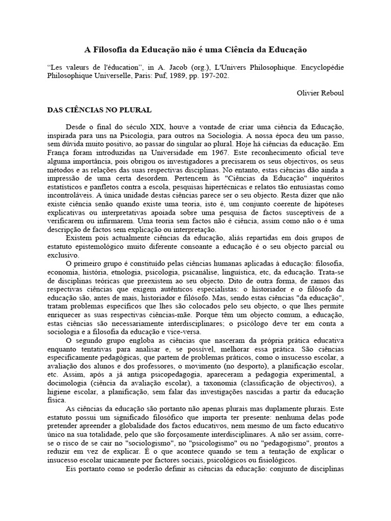 Filosofia vs Ciências da Educação | PDF | Science | Pedagogia