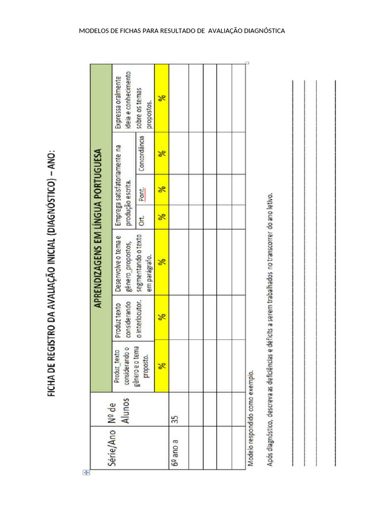 Modelos de Fichas para Resultado de Avaliação Diagnóstica | PDF