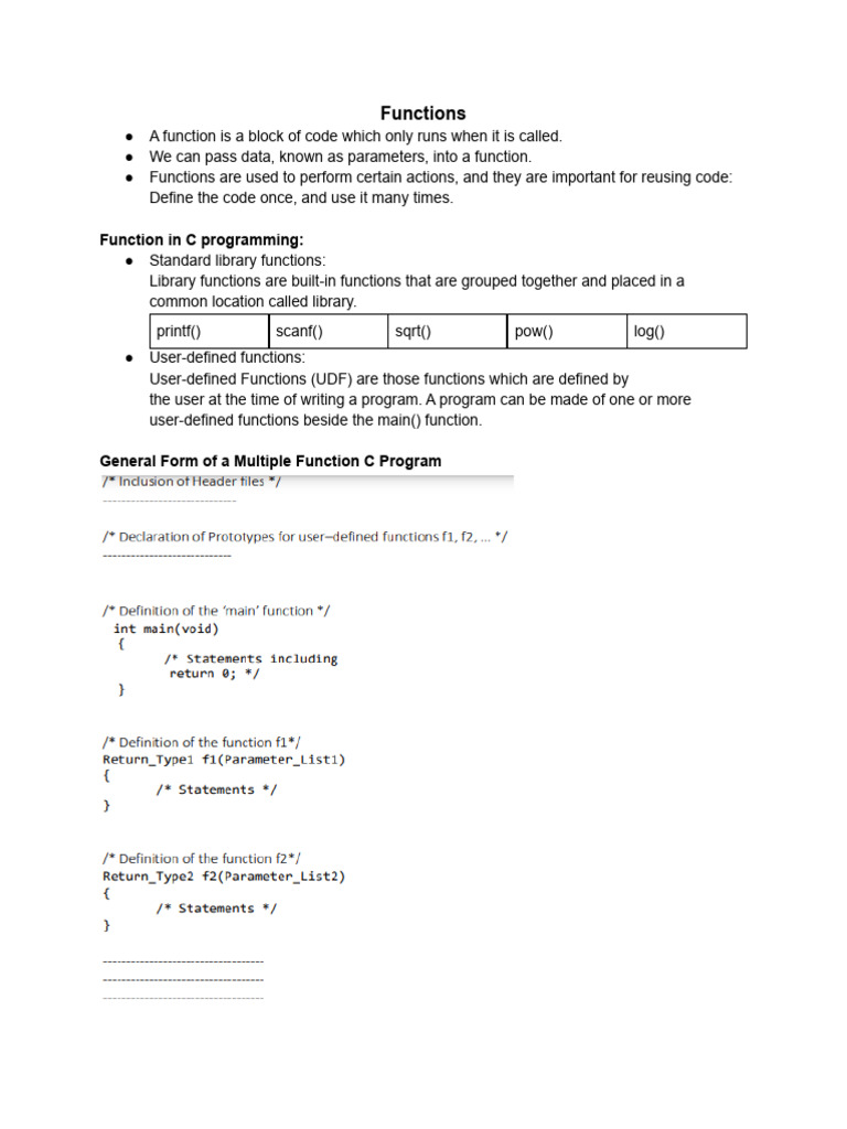 Understanding Functions in C Programming | PDF