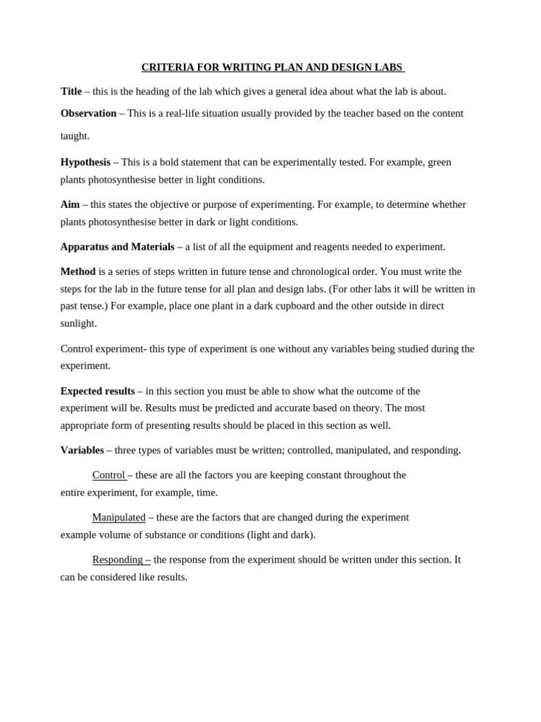 Lab Design and Experiment Criteria Guide | PDF