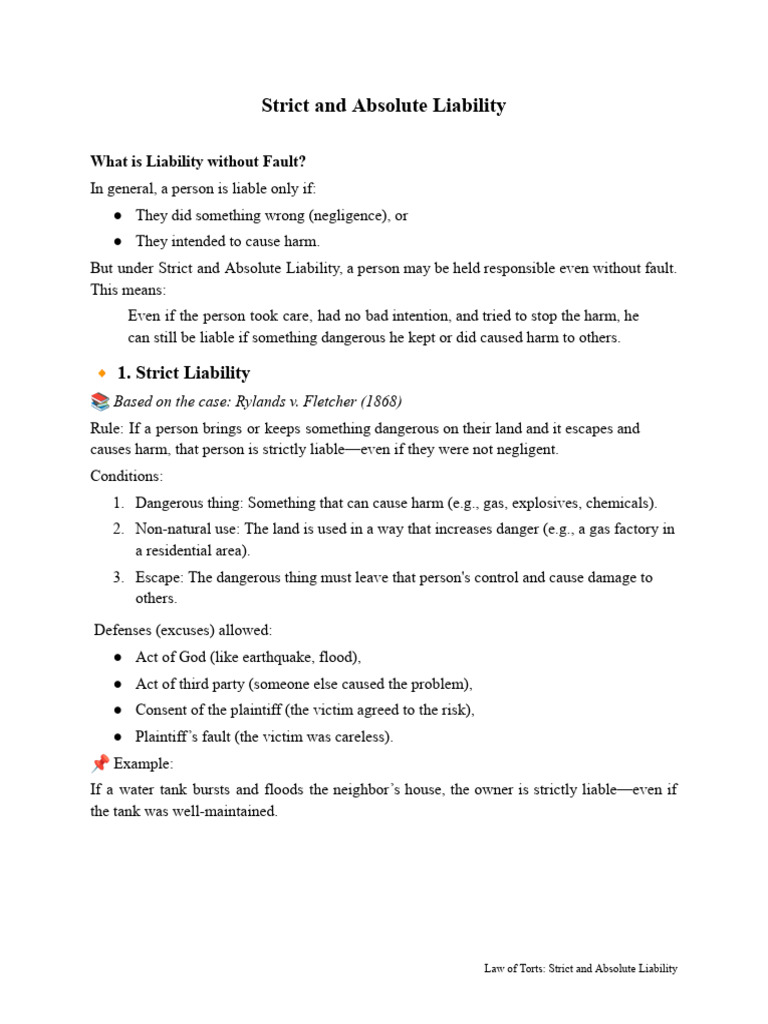 Strict and Absolute Liability | PDF | Strict Liability | Legal Liability