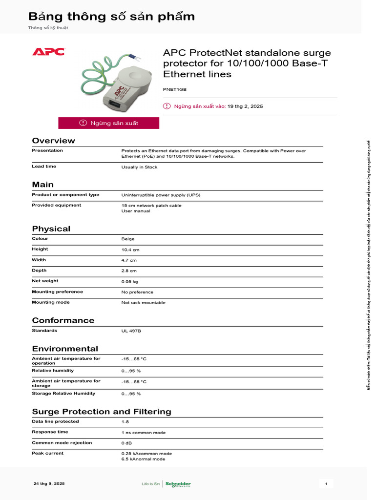 Schneider-Electric ProtectNet PNET1GB | PDF