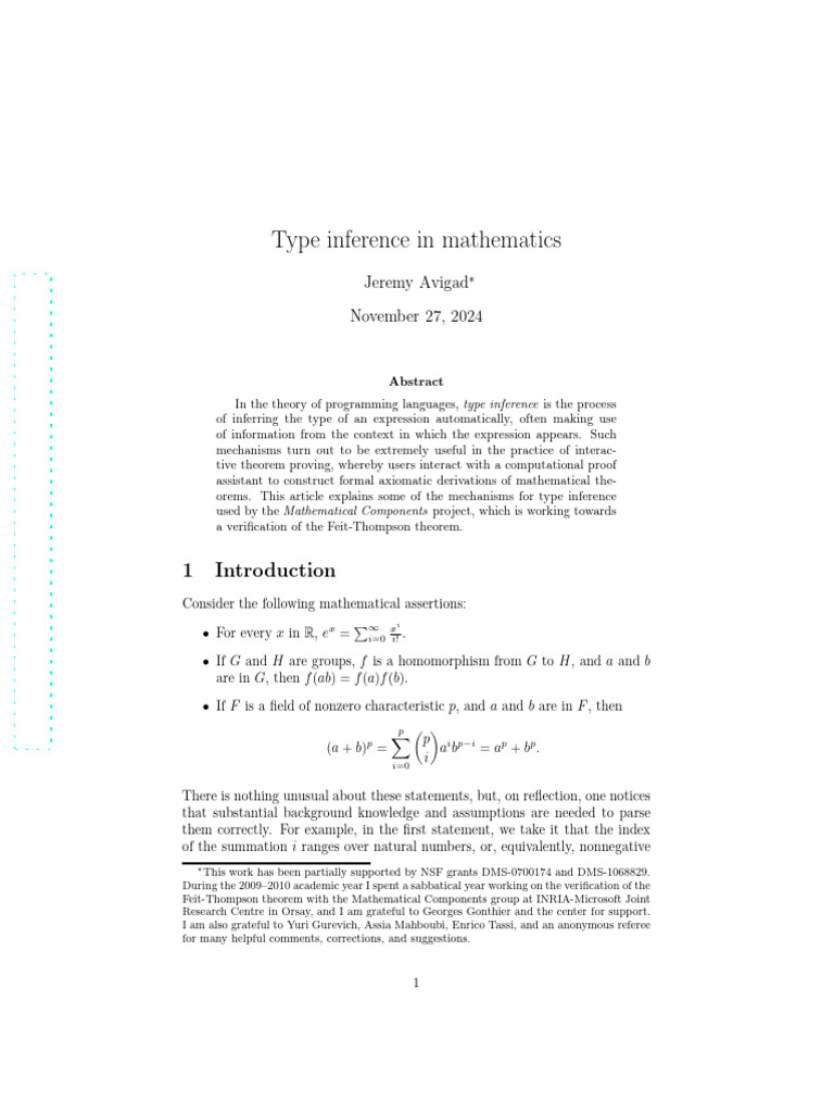 Type Inference in Mathematics: Jeremy Avigad November 27, 2024 | PDF ...