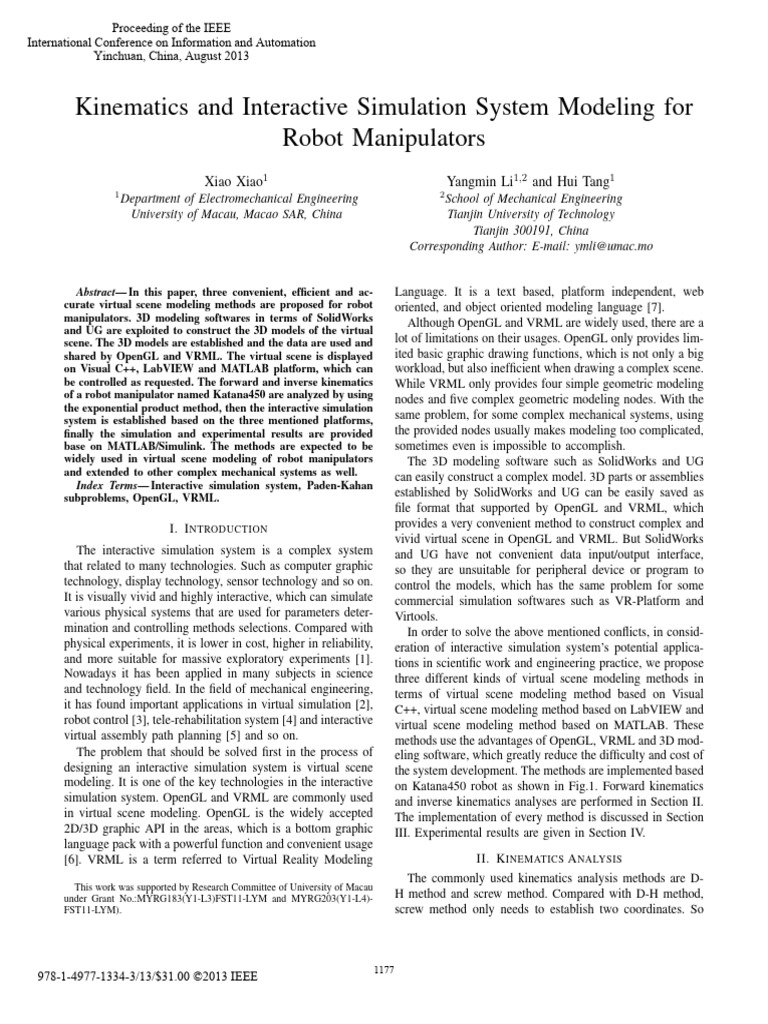 Kinematics and Interactive Simulation System Modeling ForRobot ...