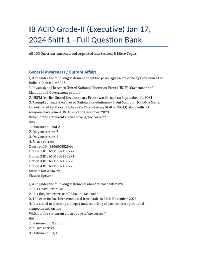 IB ACIO 2024 Question Bank Full | PDF | Human Development Index ...