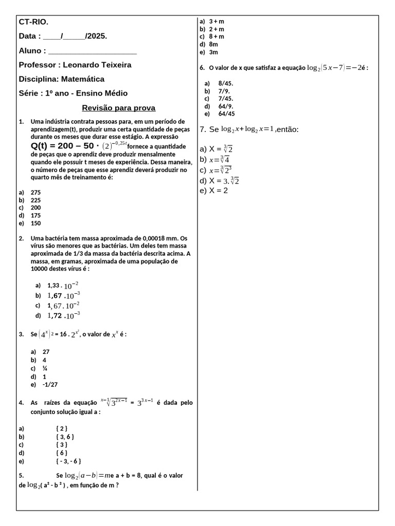 Revisão de Matemática para 1º Ano | PDF | Matemática | Objetos matemáticos