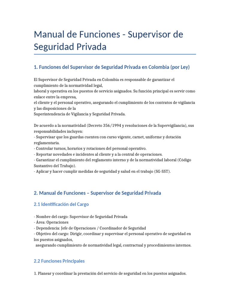 Funciones del Supervisor de Seguridad | PDF