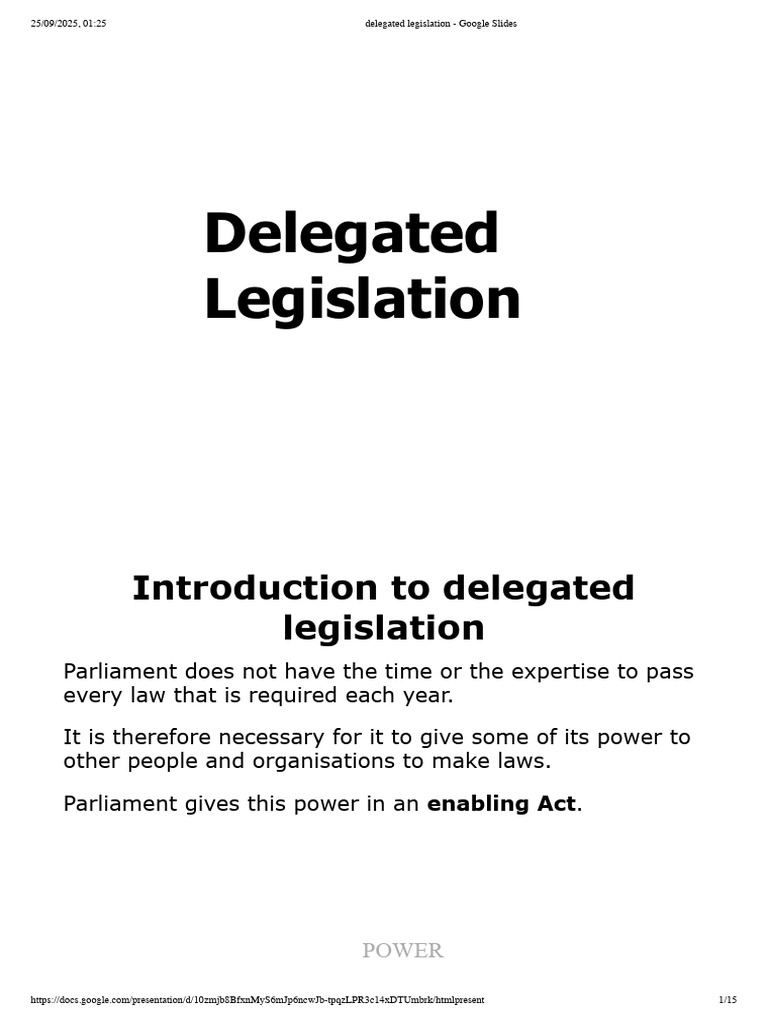 Delegated Legislation - Google Slides | PDF | Governance | Statutory Law