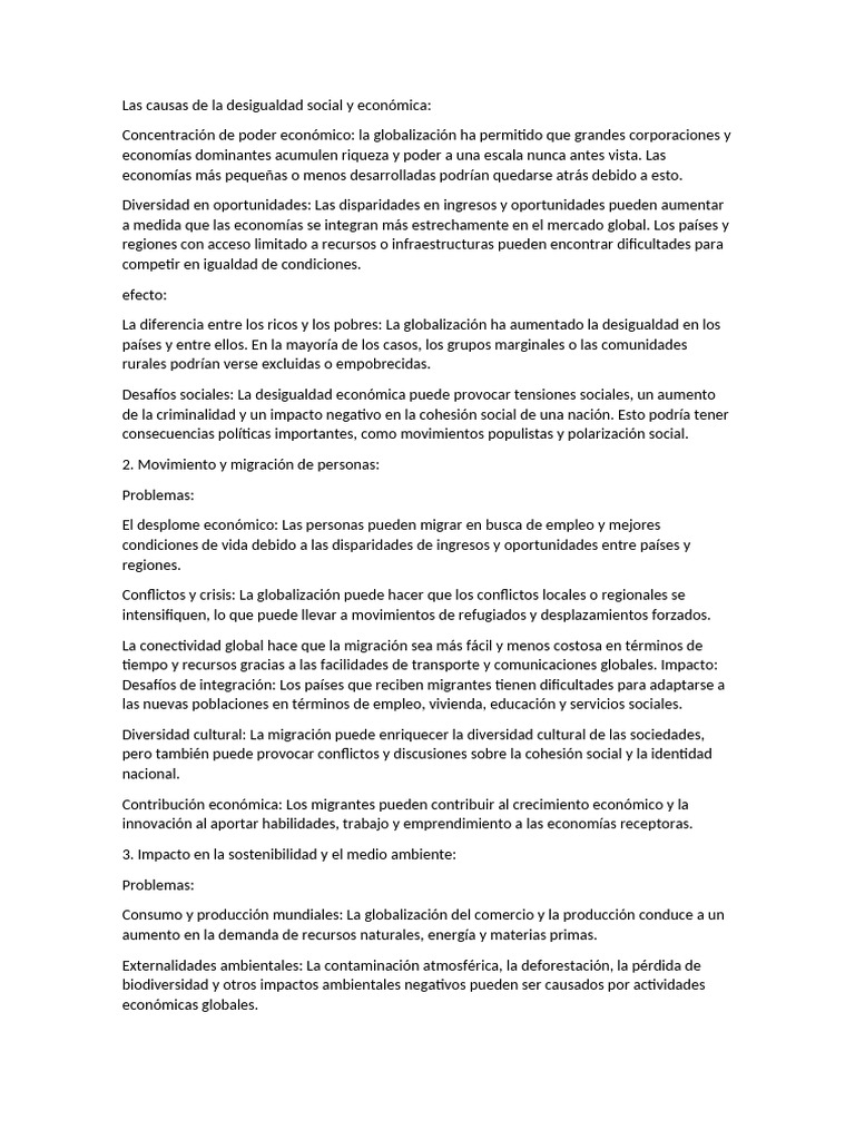 Desigualdad y Globalización: Causas y Efectos | PDF | Entorno natural ...