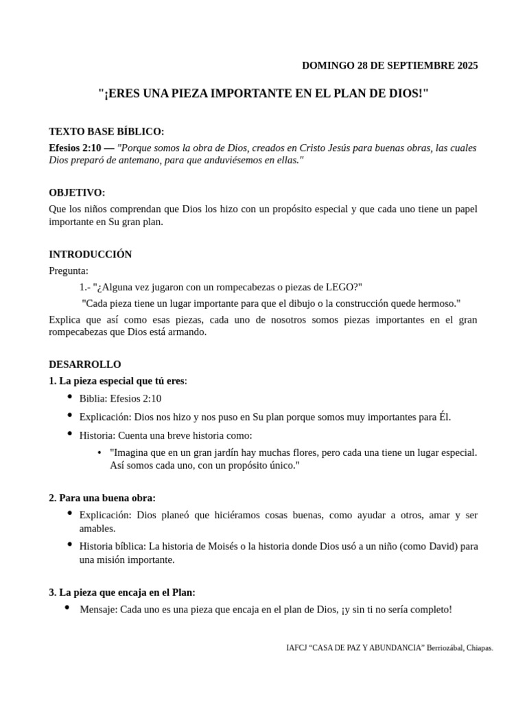 Eres una Pieza en el Plan de Dios | PDF
