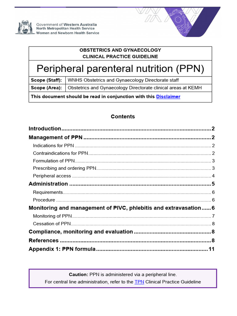 Peripheral Parenteral Nutrition PPN | PDF | Intravenous Therapy | Dietitian