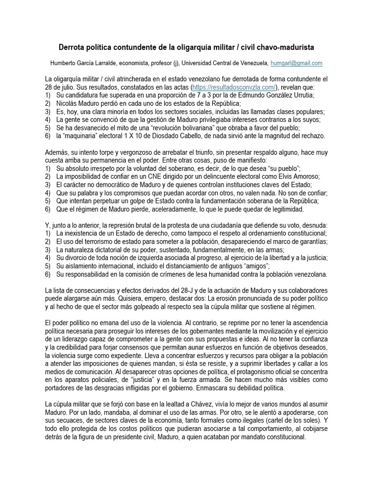 Derrota Política Contundente | PDF | Estado (política) | Venezuela