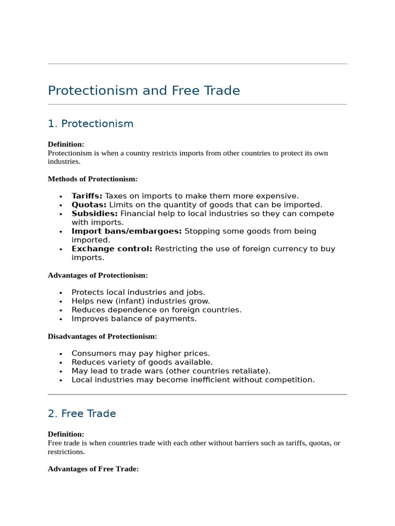 Protectionism vs. Free Trade Explained | PDF