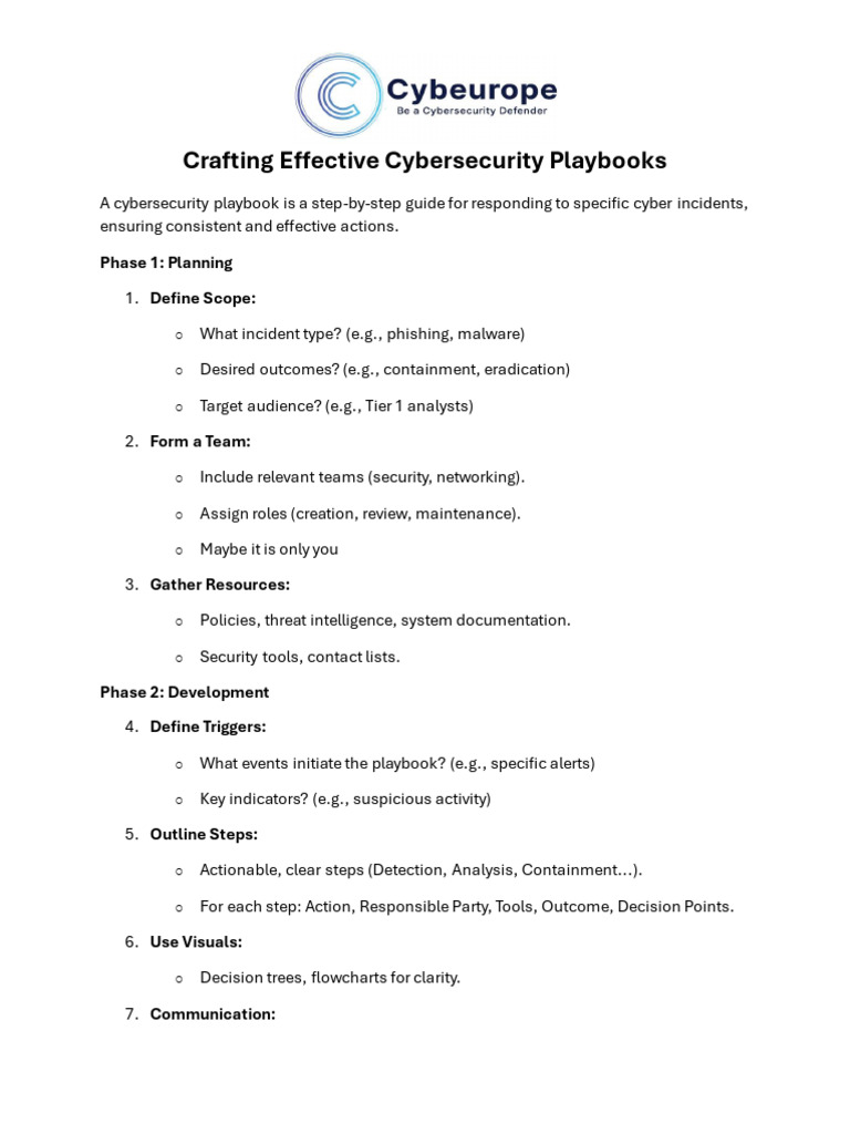 Cybersecurity Playbook Creation Guide | PDF | Computer Security | Security