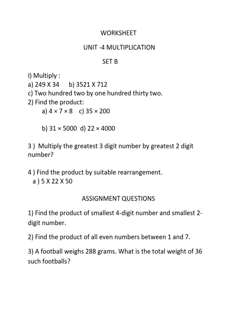 Multiplication Worksheet for Students | PDF