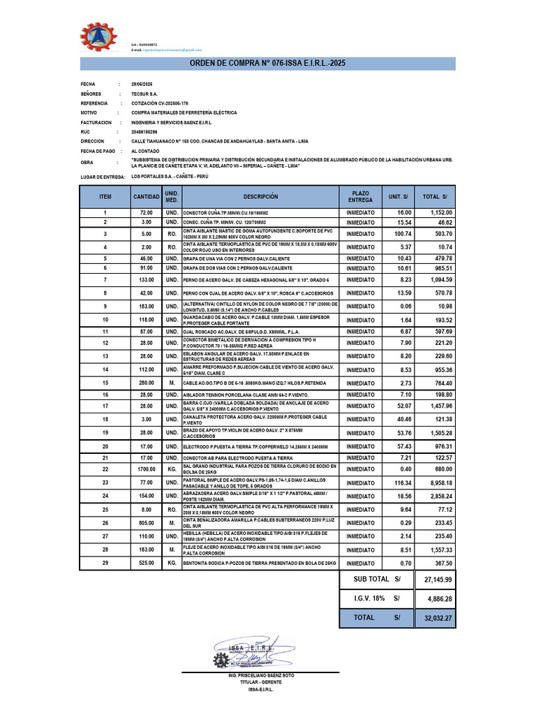Compra de Materiales para Cañete | PDF | Dieléctrico | Materiales de ...