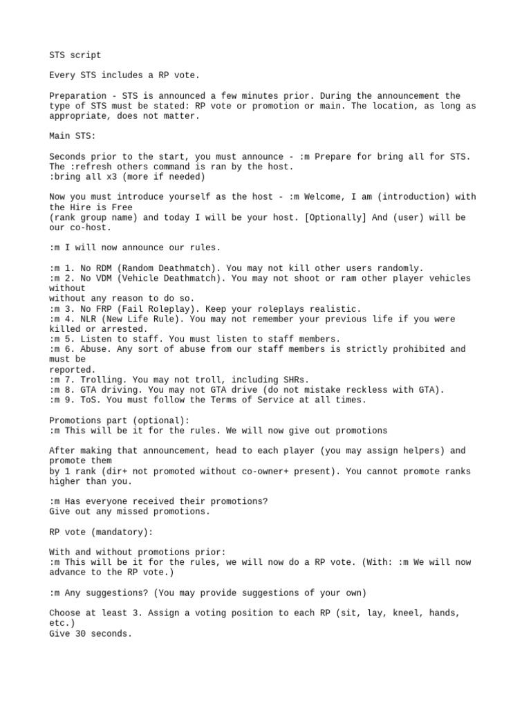 STS Script for Roleplay Events | PDF
