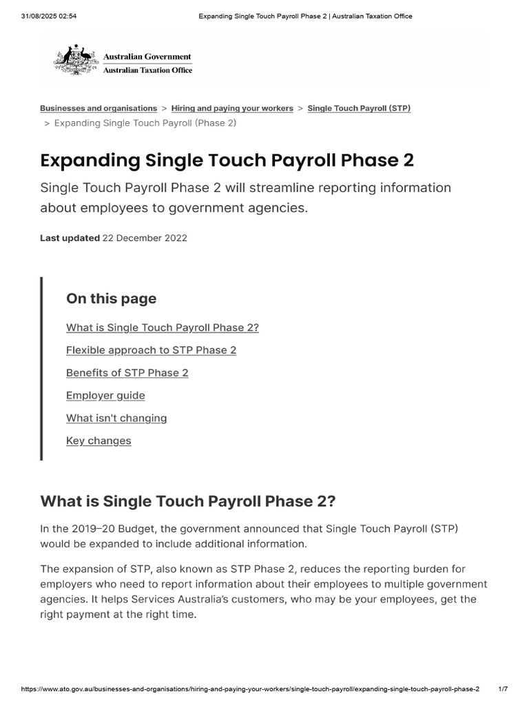 Expanding Single Touch Payroll Phase 2 - Australian Taxation Office | PDF