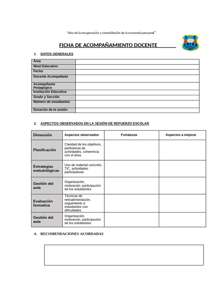 Ficha de Acompañamiento Docente 2023 | PDF
