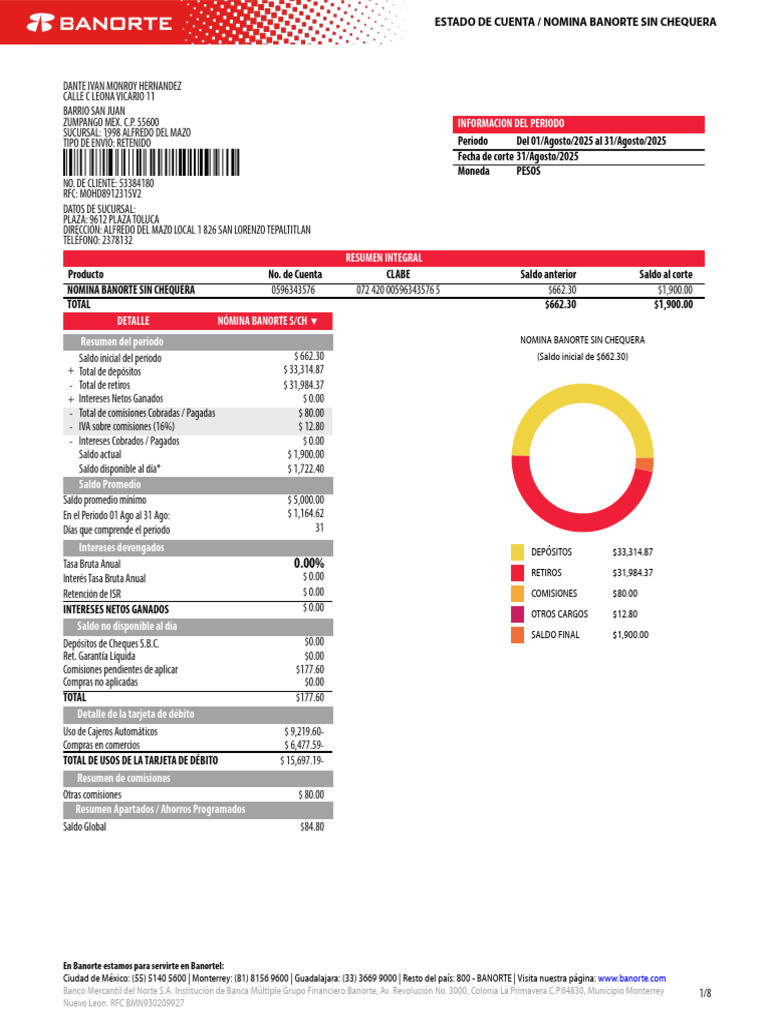 EstadoCuentaf25b7e1b 2bbb 4f14 8e6e 8b21ae1bcc63 | PDF | Cheque | Bancos