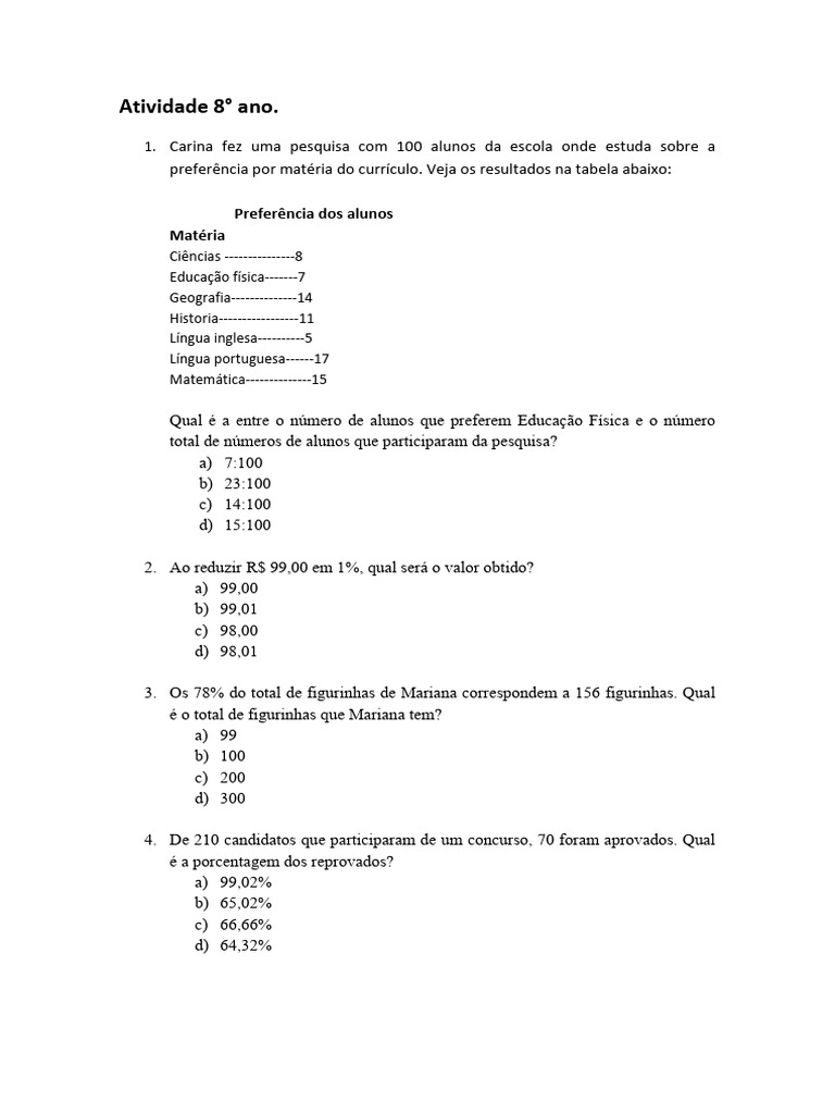 Atividade 8 Ano | PDF