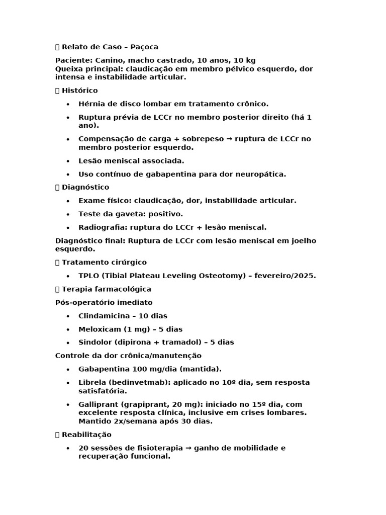 Tratamento de Ruptura de LCCr em Cão | PDF | Dor | Anti-inflamatório ...