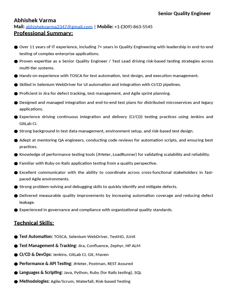 Abhishek - Senior Quality Engineer | PDF | Selenium (Software ...