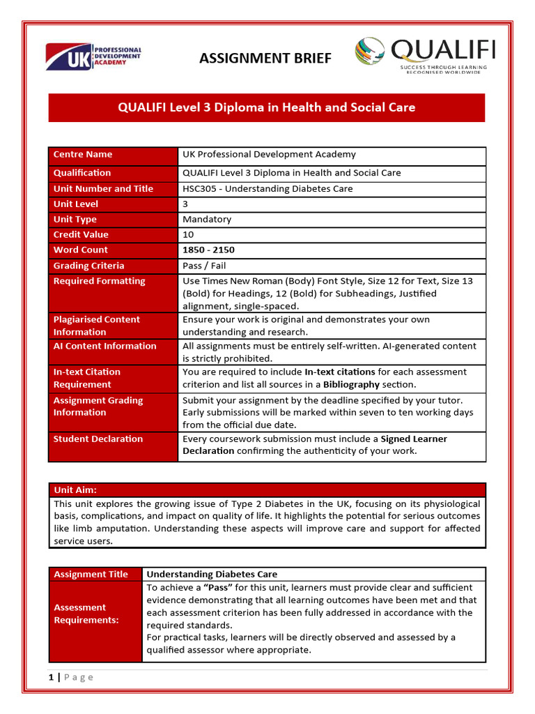 Assignment Brief-T-615-3827 Understanding Diabetes Care | PDF ...