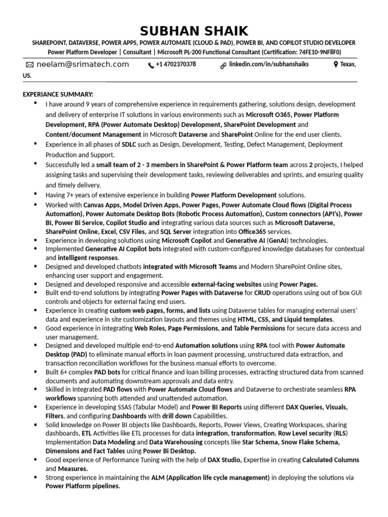 Power Platform Developer Expertise Summary | PDF | Share Point ...