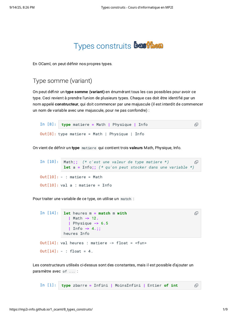 Types construits en OCaml | PDF | Arithmétique | Mathématiques