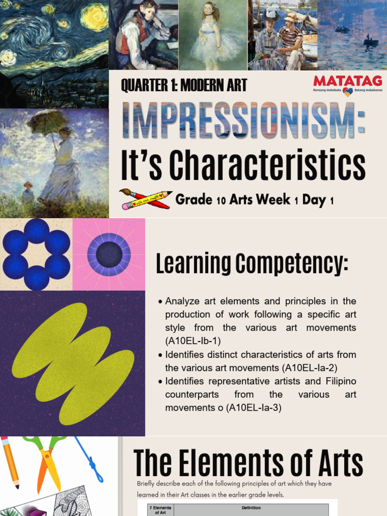 Q1 PPT ARTS10 Wk1 Impressionism Characteristics 1 3 | PDF