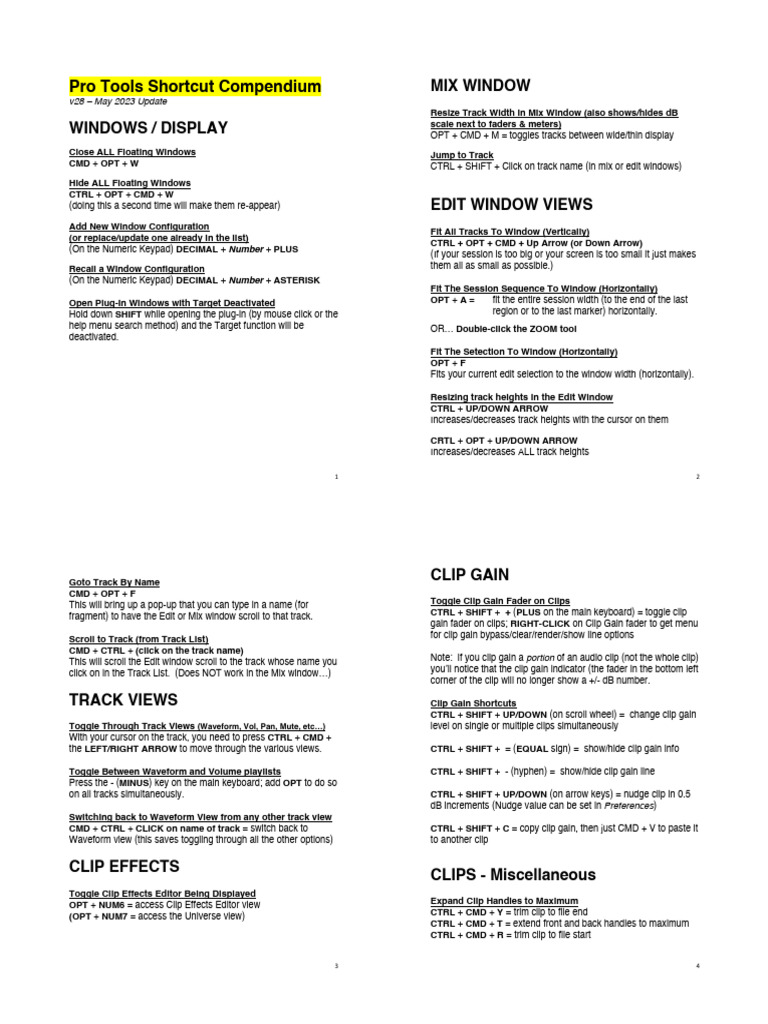 Pro Tools Shortcut Guide v28 | PDF | Computer Keyboard | Control Key